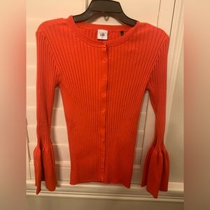 CAbi Tangerine Ribbed Cardigan with Bell Sleeves